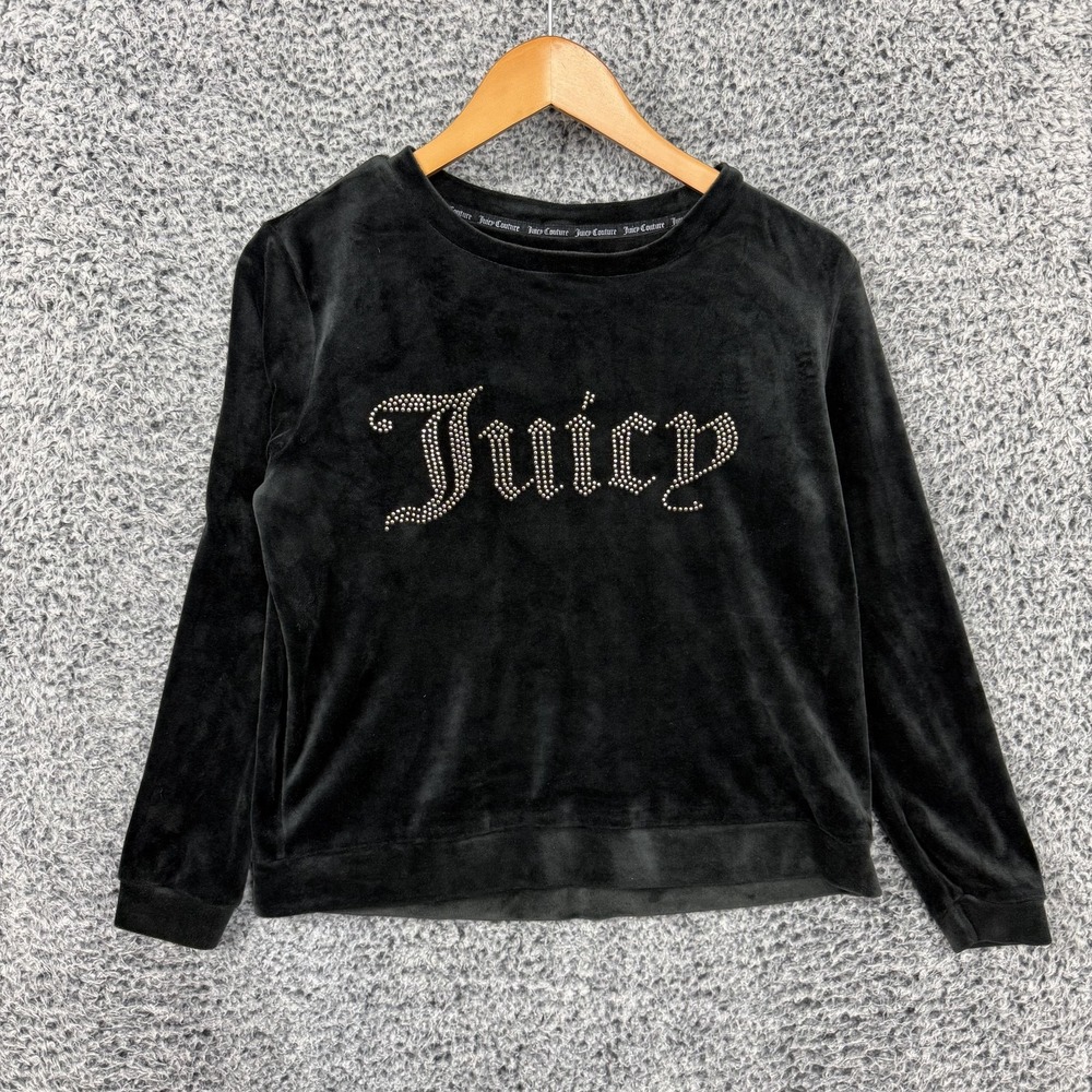 Juicy Couture Pajama Top Womens Small Black Velour Juicy Logo Sleepwear